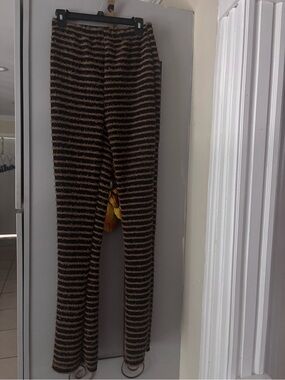 Striped Fuzzy Knit Lounge Pants - Black & Brown